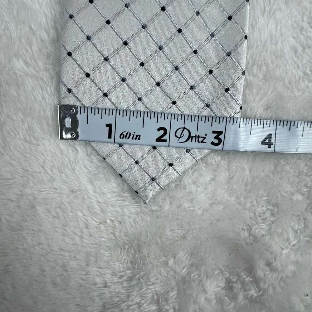 Geoffrey Beene‎ Men's 100% Silk Neck Tie Silver Grid Dot Print Semi Formal New